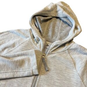 L.L.Bean Women's M REG Light Gray Herringbone Quarter Zip Hoodie Sweatshirt